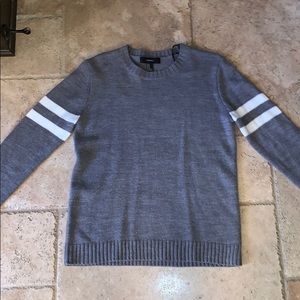 Gray Sweater with white stripes on the arm